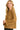 Side view of oatmeal crochet knit cardigan showing cropped length and texture