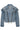 Cropped denim jacket front view with edgy zippers on white background