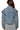 Back view of dusty blue cropped jacket with vintage wash and clean structure