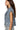Model side view showing dusty blue denim texture and exposed zipper detail