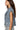 Model side view showing dusty blue denim texture and exposed zipper detail