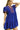 Side view of dark blue dress with ruffle hem and ruched puff sleeve detail