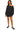 Model front view in black fleece set with oversized silhouette