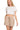 Front view in fleece shorts from loungewear set, elastic waist with drawstring, casual style.