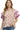 Front view of pink purple blouse with floral print and ruffle sleeve detail