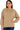 Woman wearing a mocha hoodie on a white background