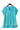 Front view of teal buttoned gauze shirt with short sleeves and high-low hem