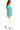 Side view of gauze henley shirt in teal showing high-low hem and loose fit