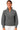 Front view of charcoal ribbed sweater showing balloon sleeves and zip detail.