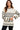 Women’s ivory round neck striped sweater with chic side slits, front view.
