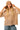 Front view of taupe hooded knit top with openwork lace and relaxed fit