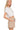 Side view in fleece shorts from sweatshirt set, pockets and drawstring waist, relaxed outfit.