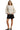 Model front view of oatmeal linen long sleeve top with adjustable drawstring and relaxed silhouette.