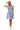 Model wearing sky blue gingham mini dress with layered ruffle hem.