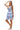 Side view of model in tiered gingham dress styled.