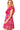 Side view of hot pink mini dress with off-shoulder fit and layered hem