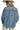 Back view of blue shirt jacket featuring symmetrical patchwork panels