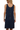 Back view of blue striped dress with ruffles and defined waist for flattering silhouette