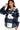 Main view of navy plaid fleece shacket with button-up front and oversized fit