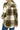 Back view of fleece plaid shacket in olive with relaxed shape and soft texture
