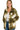 Front view of oversized plaid shacket in olive and cream with classic collar