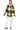 Woman wearing a green and white plaid shirt with white pants on a white background