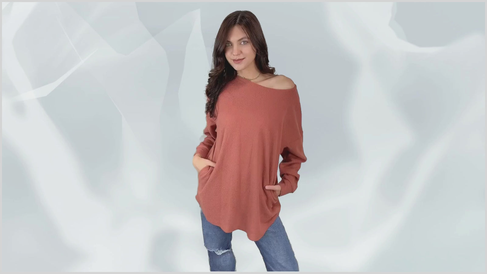 Model in Luxurious Soft Brushed Relaxed Fit Sleeve Blouse