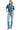 Woman wearing a denim outfit on a white background