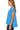 Side view of deep sky blue T-shirt with high-low cut and side slit detail