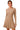Main view of latte ribbed long sleeve mini sweater dress with slim silhouette.