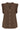 Brown ruffle sleeve button-down shirt with V-neck and wooden buttons on white background