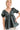 Women's teal satin leopard blouse front view with V-wired neckline and puff sleeves