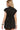Back view of black cap sleeve button up shirt