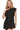 Model wearing black cap sleeve button up shirt