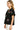 Side view of V-neck blouse with floral embroidery and flowing silhouette.