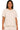 Woman wearing a beige t-shirt and pants on a white background