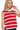 Woman wearing a red and white striped sleeveless top on a white background