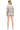 Back view of Model styled in taupe striped lounge set for casual summer walk