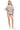 Model styled in taupe striped lounge set for casual summer walk