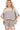 Women's taupe striped set front view with folded half sleeves and drawstring shorts