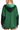 Back view of hunter green hoodie with plain body and black sequin arms