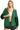 Front view of green terry jacket with full zip and black sequin long sleeves