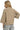 Back view of taupe textured knit V-neck top with smooth finish and clean lines.
