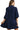Back view of navy corduroy dress with tiered hem and fitted bodice