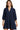 Front view of navy corduroy mini dress with layered skirt and voluminous sleeves