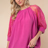 Elegant round neck lace half sleeve blouse front view.