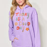 Casual Letter Graphic Cotton Hoodie Front View, Lavender