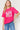 Casual Letter Graphic Cotton T-Shirt Front View, Deep Rose