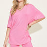 Comfortable top & shorts set in rayon-spandex, front view.