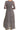Back view of flowy checker print dress with sleeveless design.